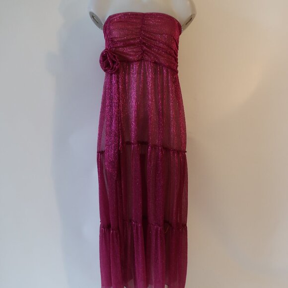NWT Womens Chio Di Stefania Sparkly Magenta Strapless Midi Cover-Up Dress S - Picture 1 of 12